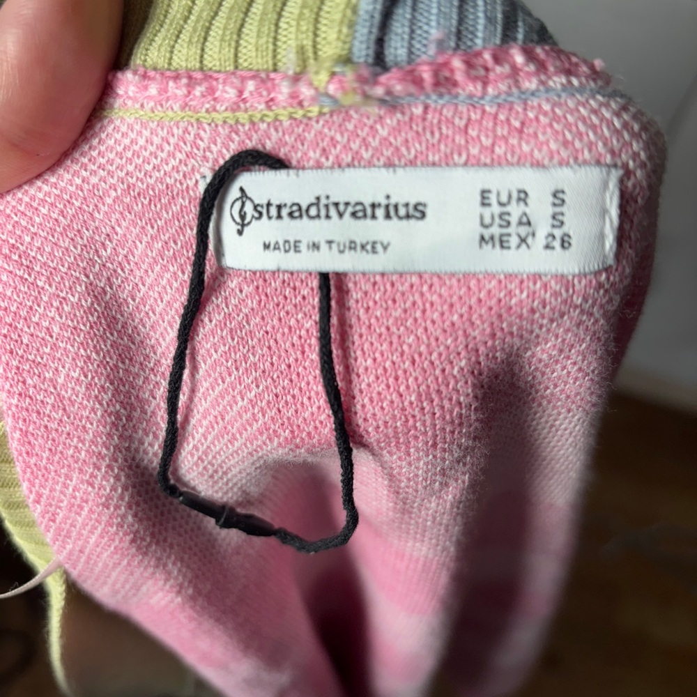 Stradivarius Gingham Cropped Oversized Colorful Tik Tok Famous Cardigan Sweater - Picture 5 of 9